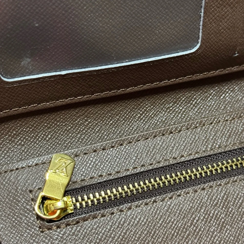 Louis Vuitton Brown Damier Ebène Long Wallet with Gold LV Hardware
